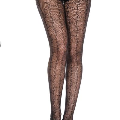 Music Legs Black Net with Stars Pattern Spandex Pantyhose Tights